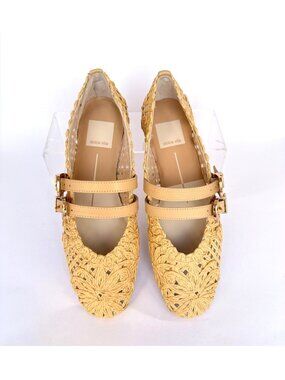Dolce Vita Baylee Sunflower Natural Flats Summer Raffia Mary Janes Size 6